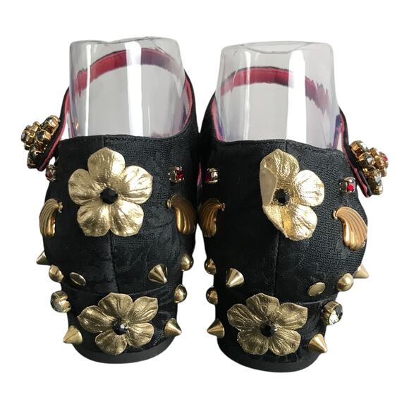 Dolce & Gabbana Ankle Strap Shoe Women US10 EU40 Black Embellished Gold Floral - Picture 8 of 10